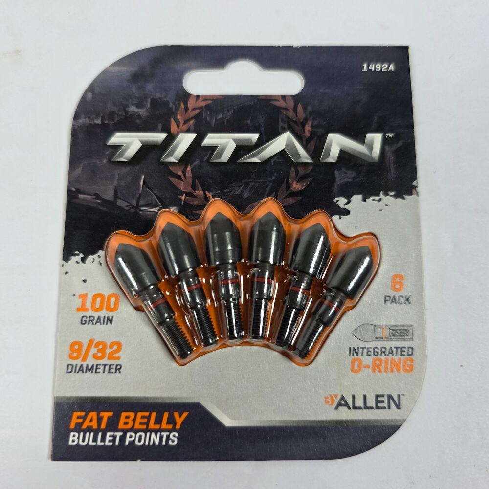 Titan Archery Fat Belly Bullet Points, 9/32", 100 Grain, Black, Pack of 6 New